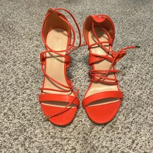 Red wrap heels